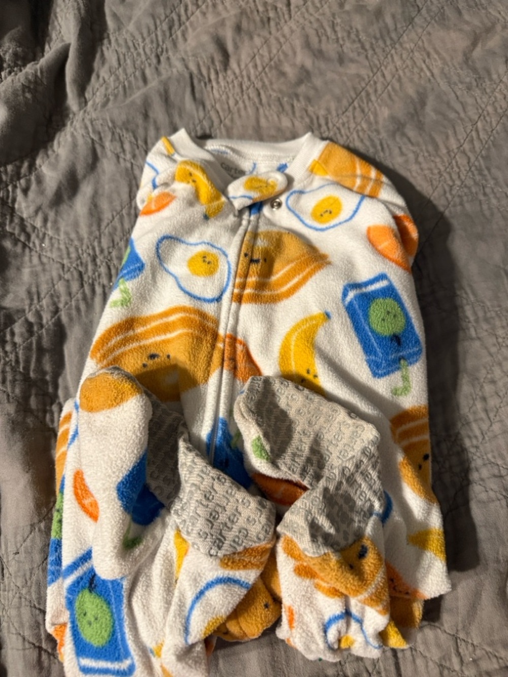 Carter's Cream Fleece Footed One-Piece with Yellow & Blue Fruit Print